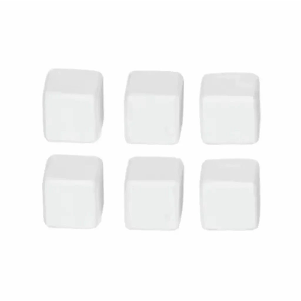 Six white sugar cubes.