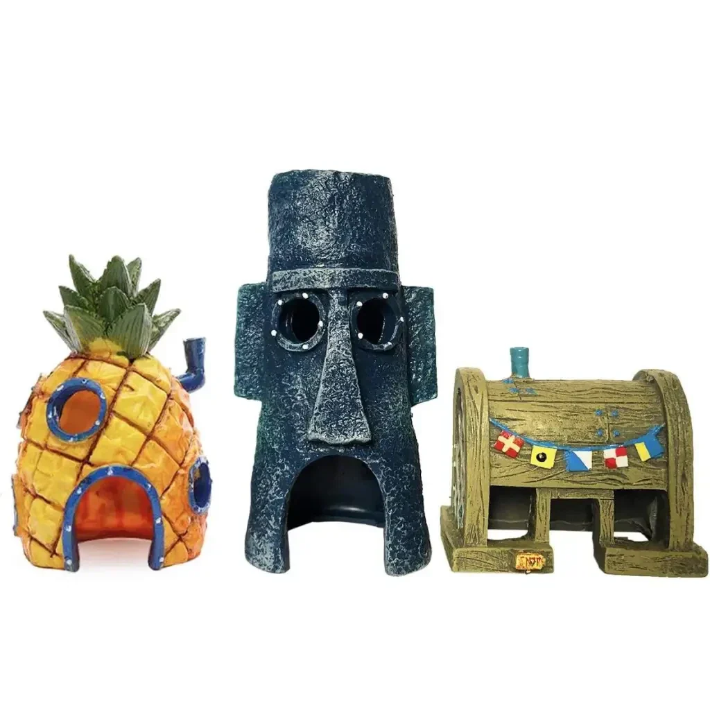SpongeBob SquarePants aquarium decorations.