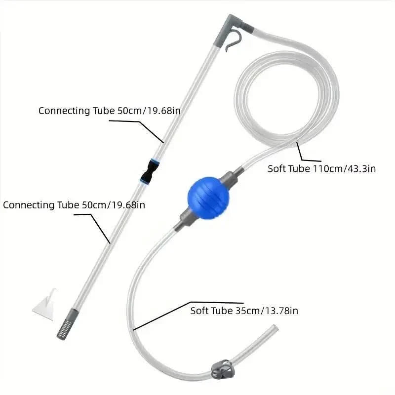 Aquarium gravel cleaner with connecting tubes and soft tubes.