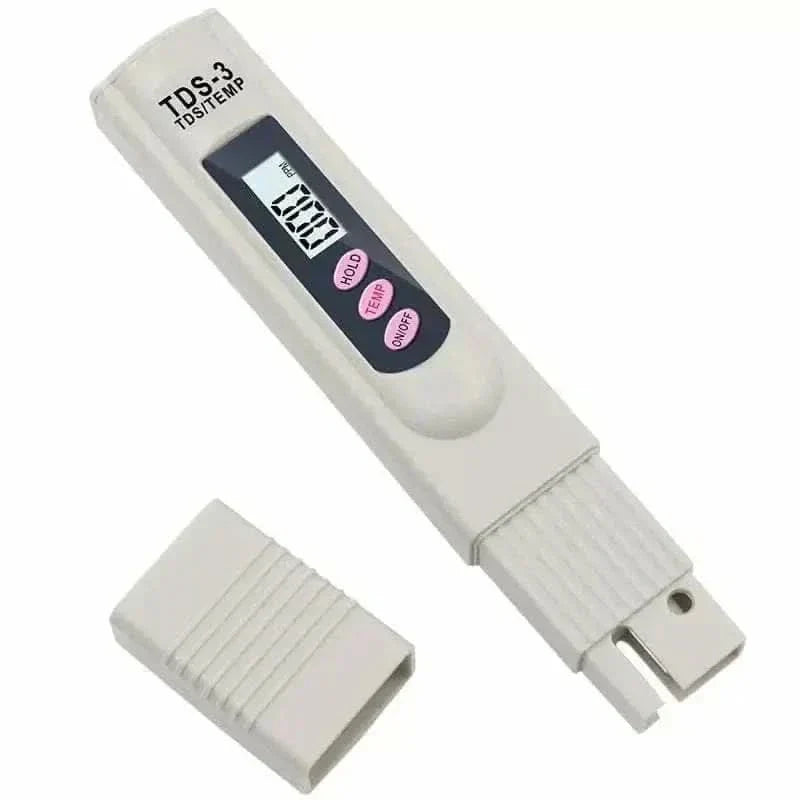 Digital TDS meter with protective cap.