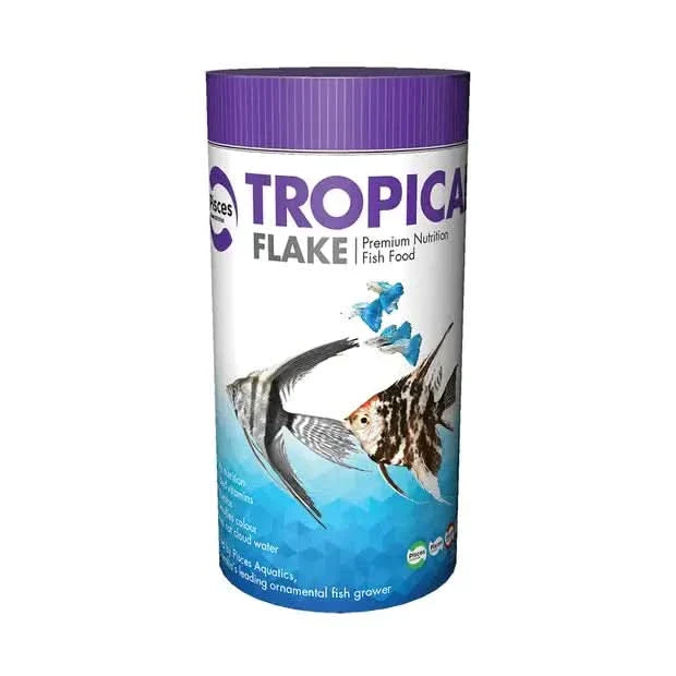 Container of tropical fish food.