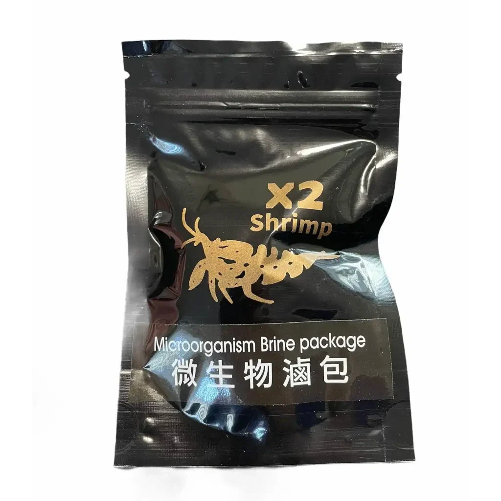 Black package of brine shrimp.