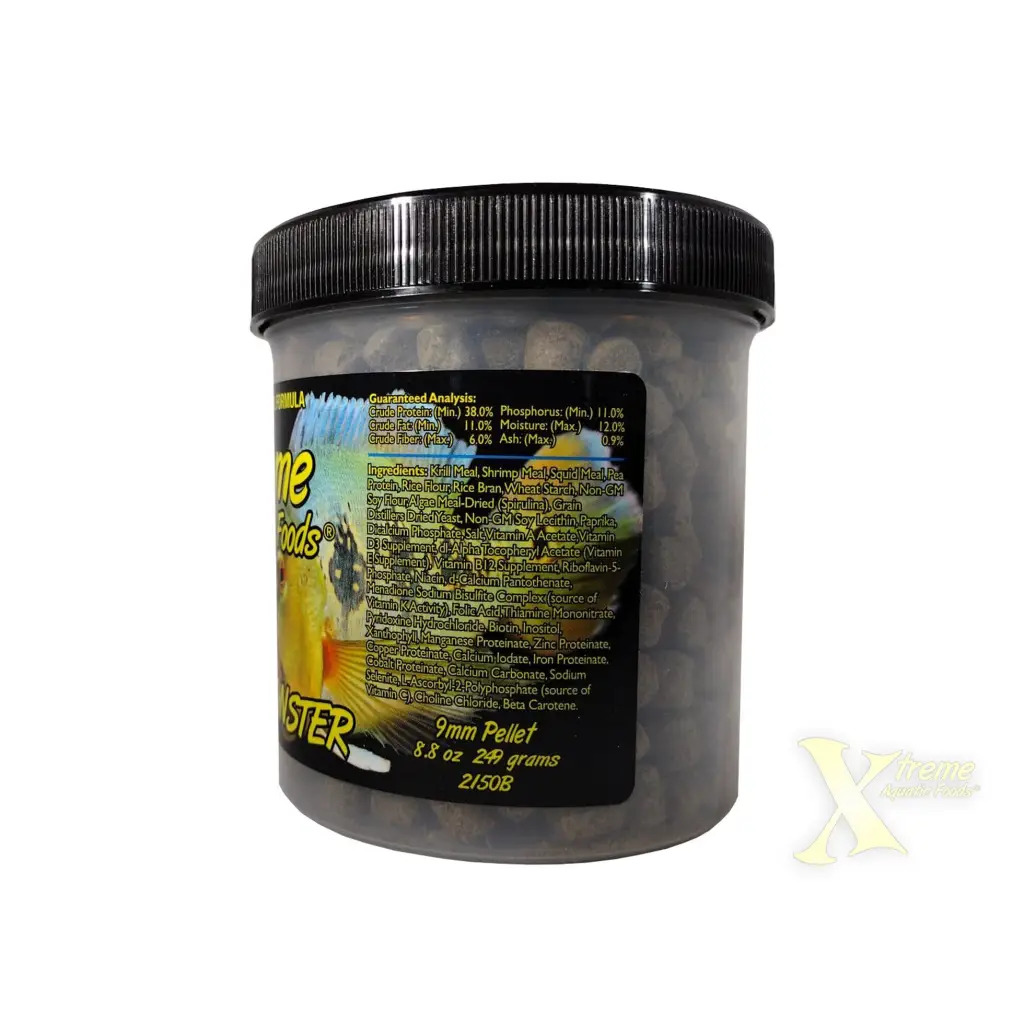 Container of fish food pellets.