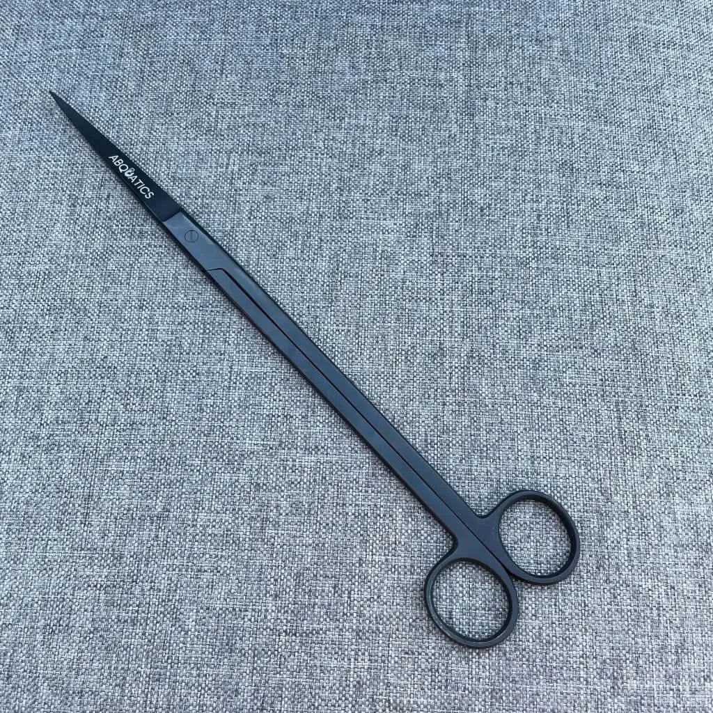 Long, black, pointed scissors.