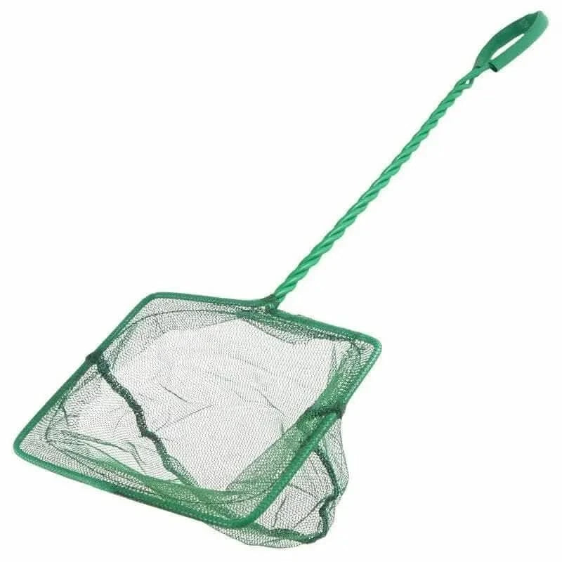 Green fish net with handle.