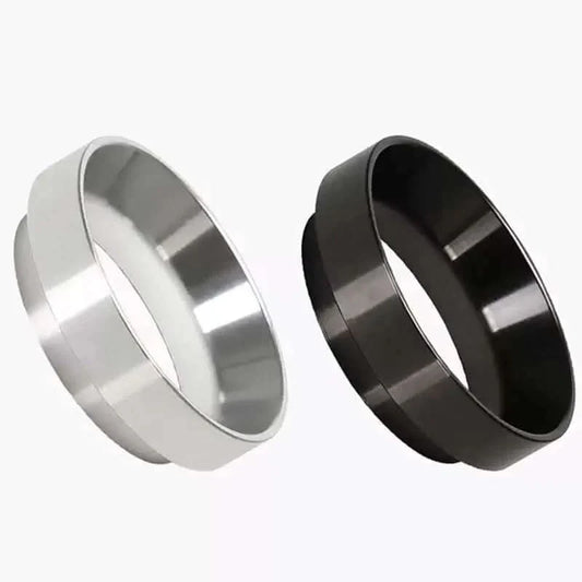 Silver and black metal dosing funnels.