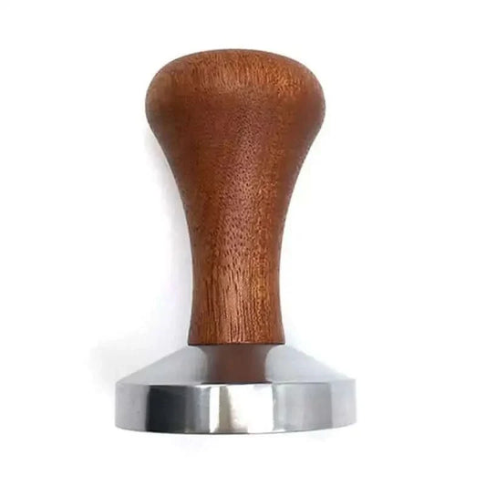 Espresso tamper with wooden handle.