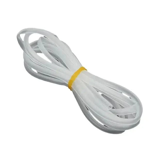 Coiled translucent tubing with yellow band.