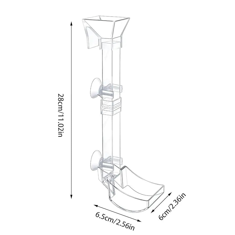 Clear acrylic aquarium feeding tube with suction cups.