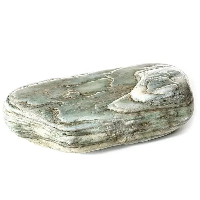 Smooth, layered, greenish-gray rock.