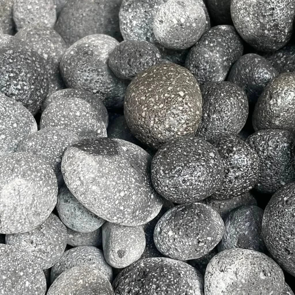 Pile of gray, speckled stones.