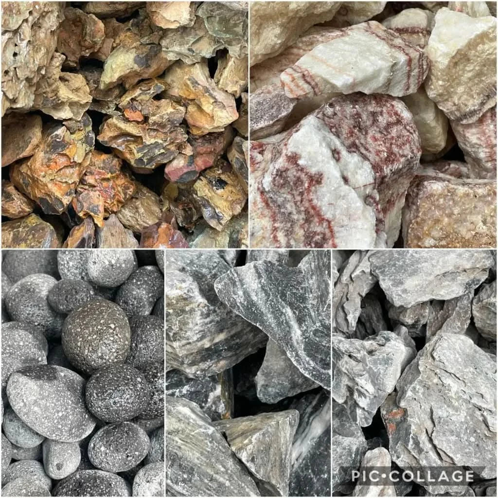 Assorted decorative rocks.