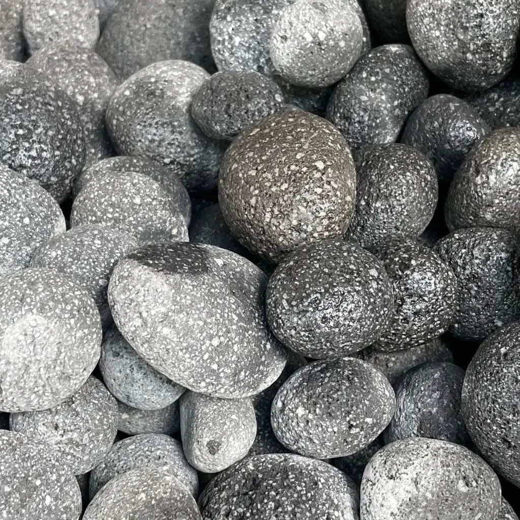 Pile of gray, speckled stones.