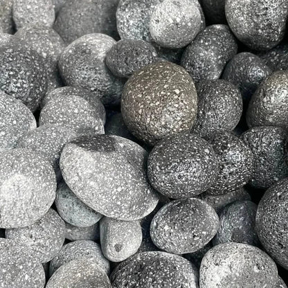 Pile of gray, speckled stones.