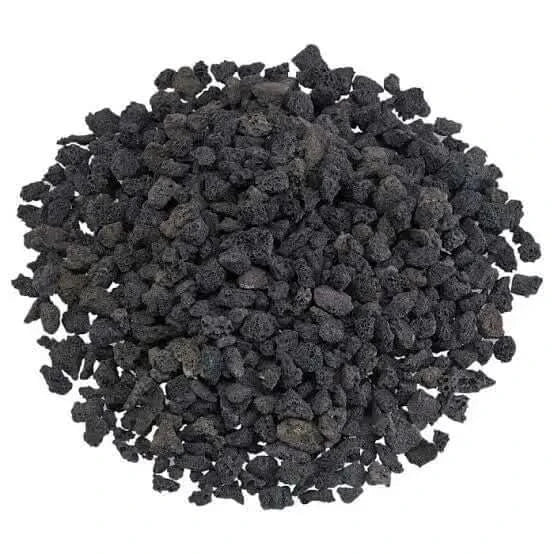 Pile of porous black lava rocks.