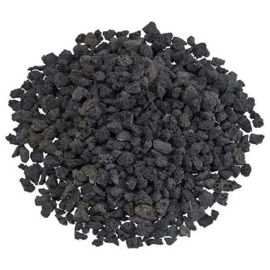 Pile of porous black lava rocks.
