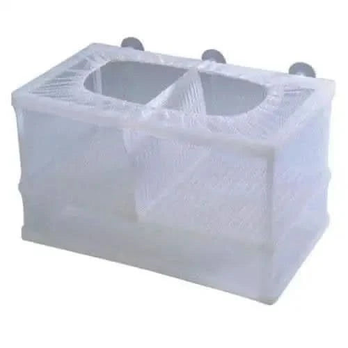 White mesh aquarium breeder box.
