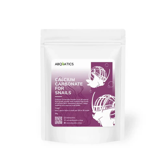 Calcium carbonate powder for snails in a white pouch.