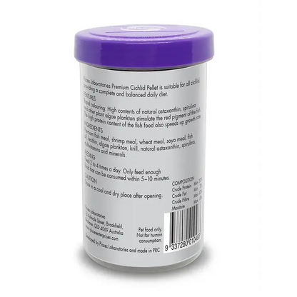 Container of fish food pellets.