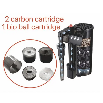 Aquarium filter with cartridges.