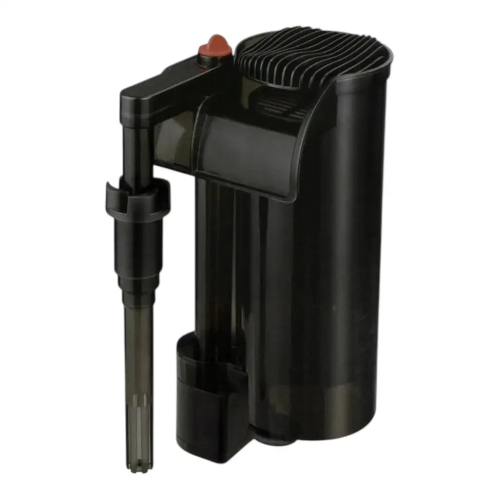Black aquarium filter with adjustable intake.