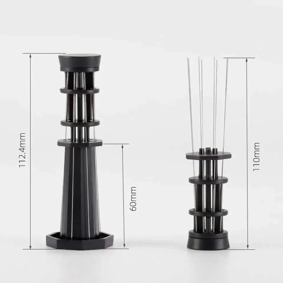 Coffee distribution tools with dimensions.
