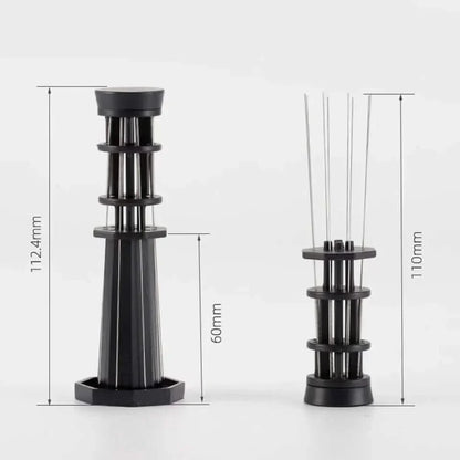 Coffee distribution tools with dimensions.