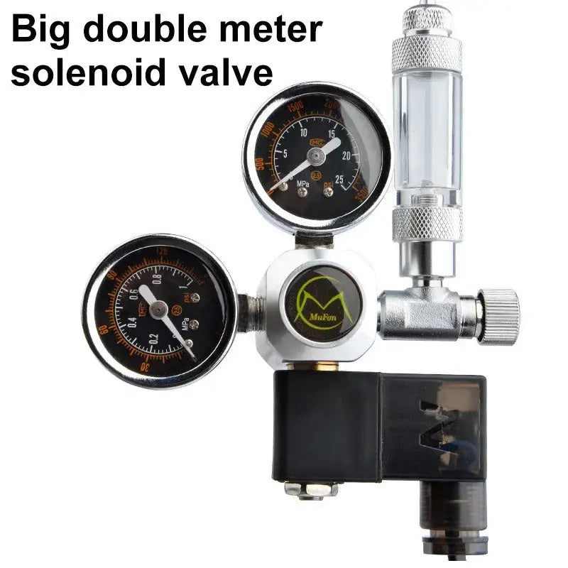 Dual-gauge solenoid valve with flow meter.