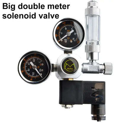 Dual-gauge solenoid valve with flow meter.