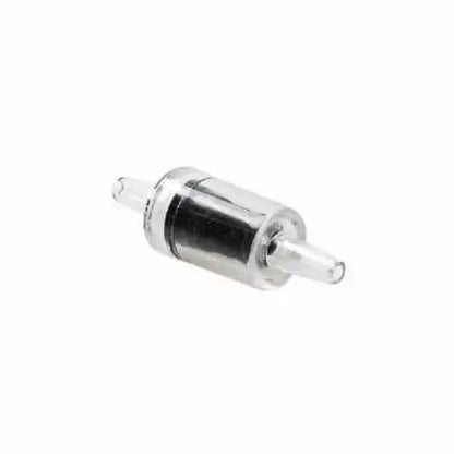 Clear plastic air filter with a black internal element and metallic end caps.