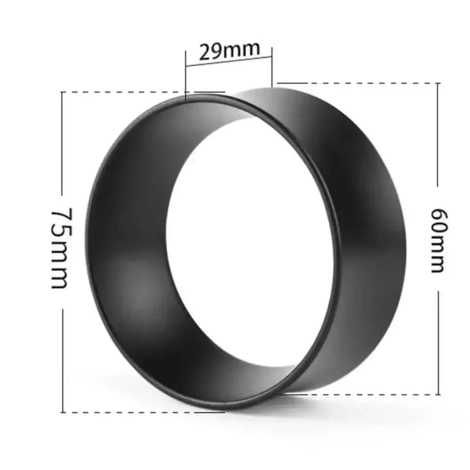 Black metal ring with dimensions.