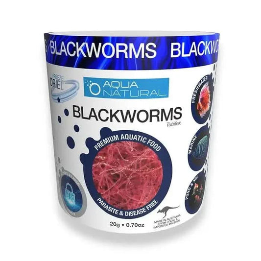 Container of freeze-dried blackworms for aquatic animals.