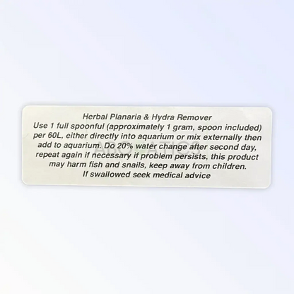 Herbal planaria and hydra remover instructions.