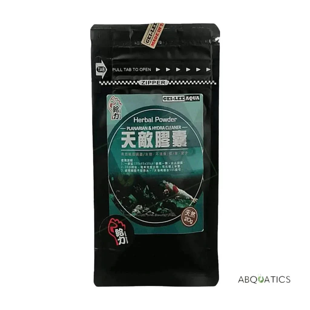 Black bag of herbal powder for aquarium cleaning.