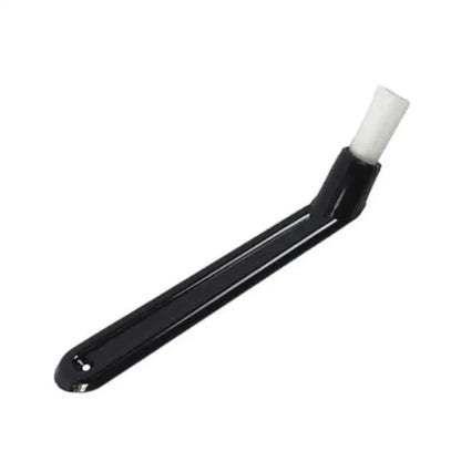 Black angled cleaning brush with white bristles.