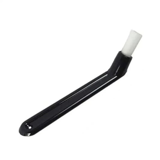 Black angled cleaning brush with white bristles.