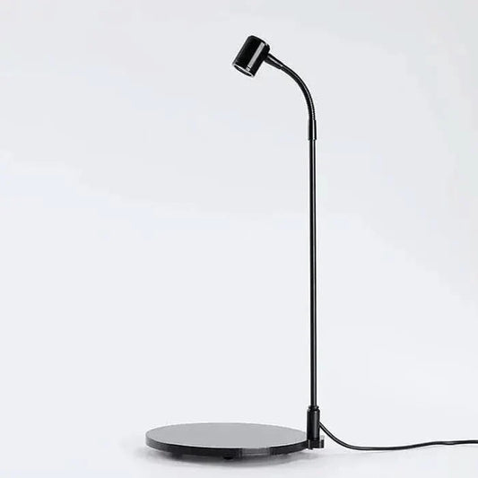 Black gooseneck floor lamp.