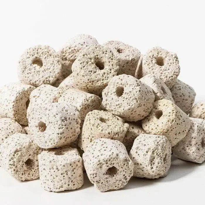 Porous ceramic filter media rings.