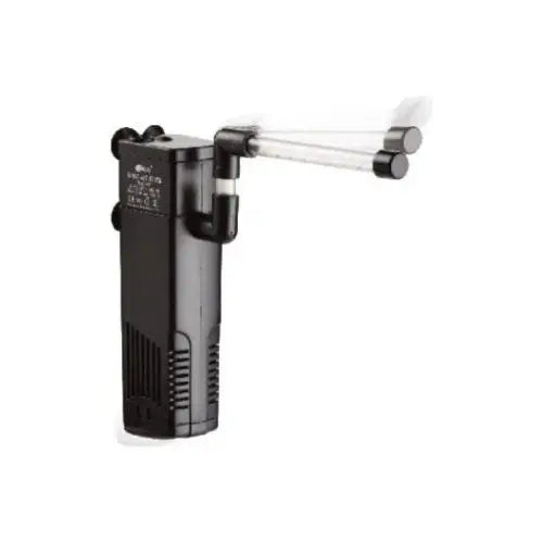Black aquarium filter with spray bar.