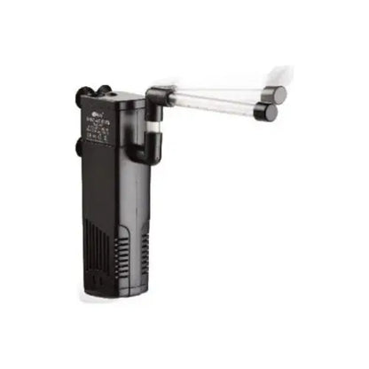 Black aquarium filter with spray bar.