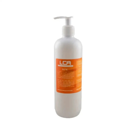 White pump bottle with orange label.