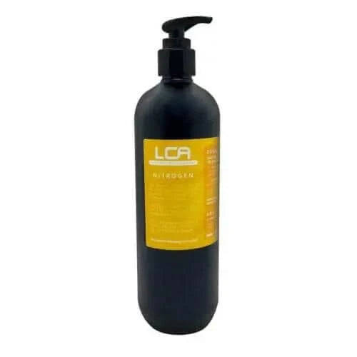 Black pump bottle with yellow label.