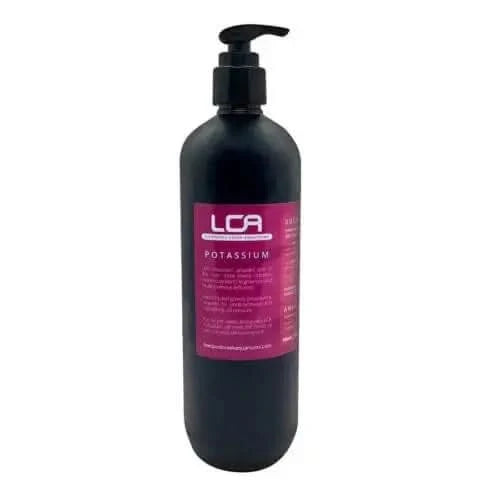Black bottle of potassium solution.