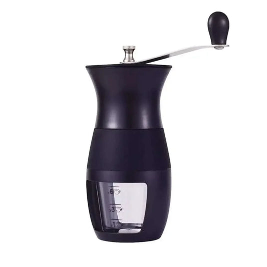 Black manual coffee grinder.