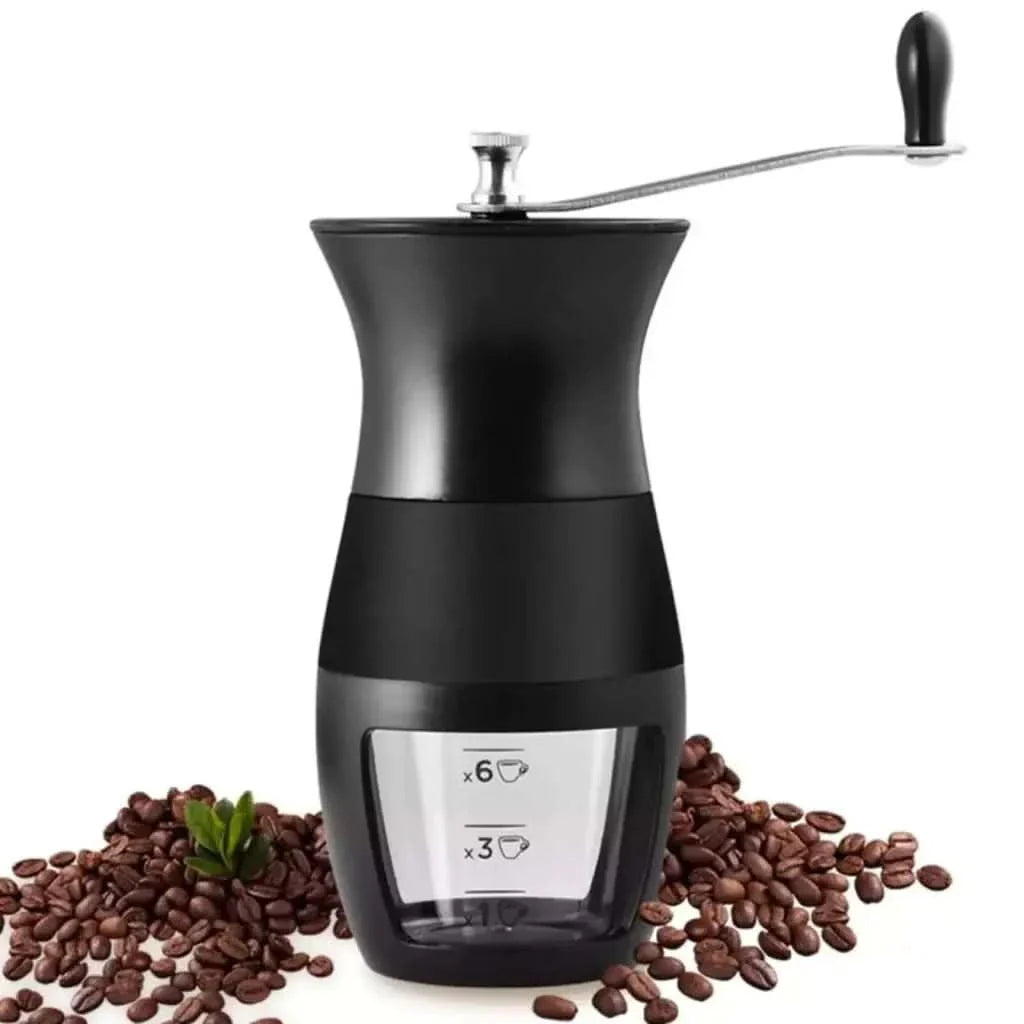 Black manual coffee grinder.
