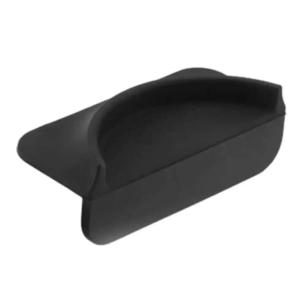 Black, curved, rectangular holder.