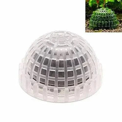 Clear, dome-shaped aquarium plant holder.