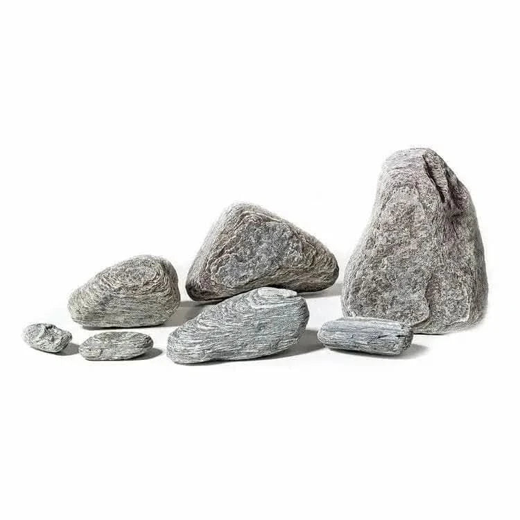 Assorted gray rocks.