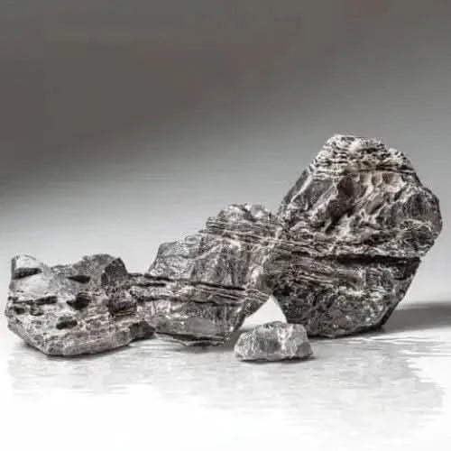 Layered, gray rocks.