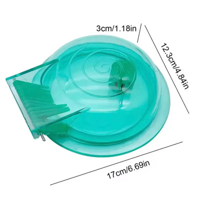 Green spiral tape measure with clear plastic housing and metal blade